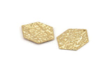 Gold Hexagon Charm, 2 Hammered Gold Plated Brass Hexagon Charms With 1 Hole, Findings (29x21x1mm) D1019 Q0853