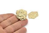 Gold Hexagon Charm, 2 Hammered Gold Plated Brass Hexagon Charms With 1 Hole, Findings (29x21x1mm) D1019 Q0853