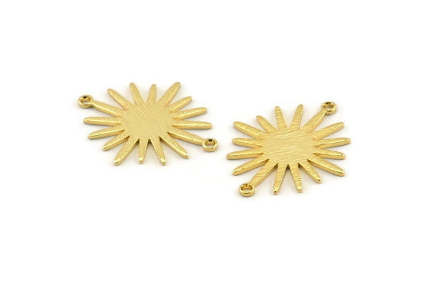 Gold Sunny Connector, 4 Gold Plated Brass Textured Sunny Connectors With 2 Loops (27x22x1mm) D0559 Q0650
