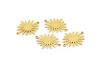 Gold Sunny Connector, 4 Gold Plated Brass Textured Sunny Connectors With 2 Loops (27x22x1mm) D0559 Q0650