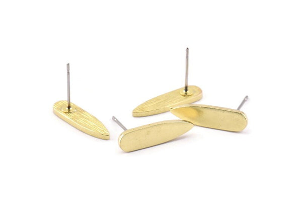 Earring Studs, 8 Raw Brass -  Geometric Stud Earrings - Brass Earrings - Earrings (18x5x1.5mm) N1407