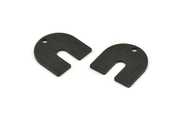 Black U Shape Charm, 12 Textured Oxidized Black Brass U Shaped Charms With 1 Hole, Blank (15x0.80mm) M332