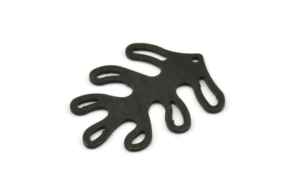 Black Leaf Charm, 4 Textured Oxidized Black Brass Leaf Charms With 1 Hole, Findings (32x25x0.80mm) M484