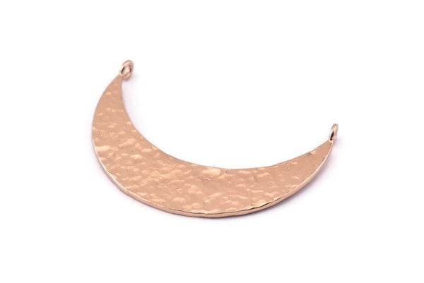 Hammered Crescent Pendant, Rose Gold Plated Brass Crescent Moon Charms With 2 Loops (43x11x1mm) U147