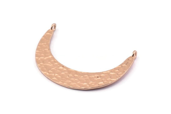 Hammered Crescent Pendant, Rose Gold Plated Brass Crescent Moon Charms With 2 Loops (41x9x1mm) U074