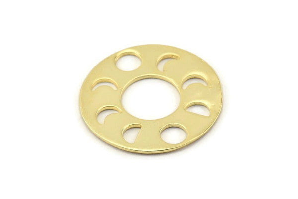 Moon Phases Pendant, Gold Plated Brass Circle Pendants, Earring Findings (34x1mm) U113