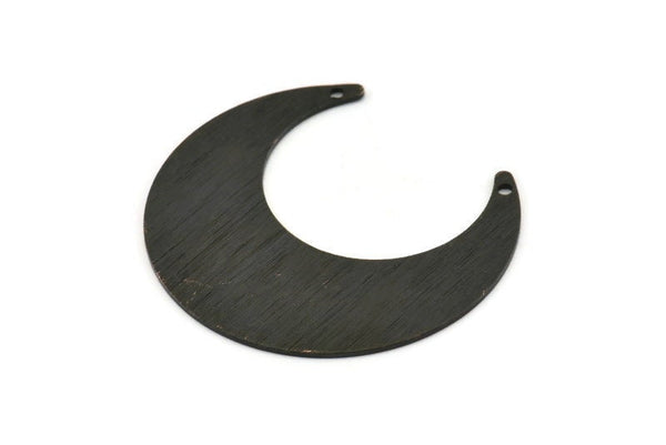 Black Moon Charm, 2 Textured Oxidized Black Brass Crescent Moon Charms With 2 Holes (42x16x0.80mm) M058