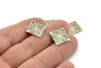 Silver Square Charm, 20 Textured Antique Silver Plated Brass Square Charms With 1 Hole (13x13mm) Brs 433 A0100