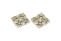 Silver Square Charm, 20 Antique Silver Plated Brass Square Filigree Charms, Findings (15mm) Brs 414 A0273