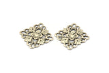 Silver Square Charm, 20 Antique Silver Plated Brass Square Filigree Charms, Findings (15mm) Brs 414 A0273
