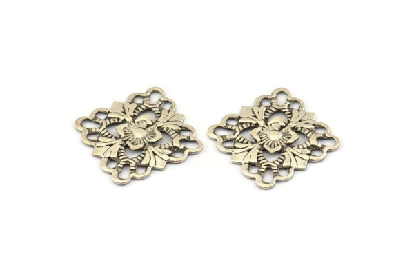 Silver Square Charm, 20 Antique Silver Plated Brass Square Filigree Charms, Findings (15mm) Brs 414 A0273