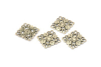 Silver Square Charm, 20 Antique Silver Plated Brass Square Filigree Charms, Findings (15mm) Brs 414 A0273