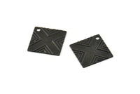 Black Square Charm, 20 Textured Oxidized Black Brass Square Charms With 1 Hole (13x13mm) Brs 433 A0100