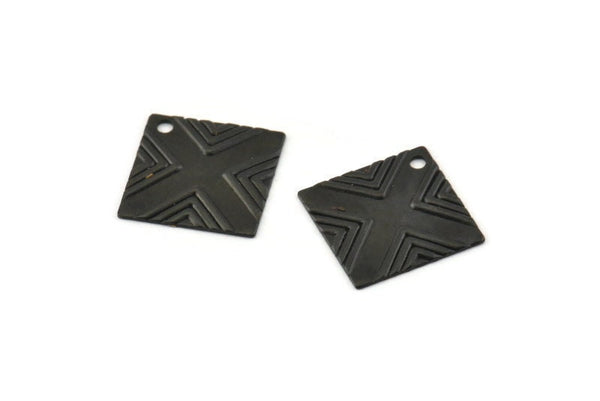 Black Square Charm, 20 Textured Oxidized Black Brass Square Charms With 1 Hole (13x13mm) Brs 433 A0100