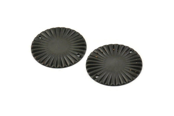 Black Sun Connector, 10 Oxidized Black Brass Round With 2 Holes Connectors (25mm) A0103 H1388