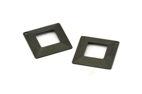 Black Square Charm, 12 Oxidized Black Brass Square Middle Hole Pyramid Charms With 1 Hole, (20x20mm) Brs 670 A0027