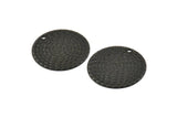 Black Round Tag, 6 Oxidized Black Brass Textured Round Tags With 1 Hole, Stamping Tags (25mm) A0965 H1065