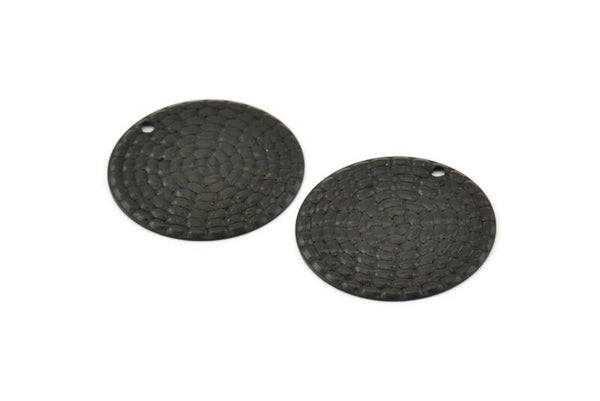 Black Round Tag, 6 Oxidized Black Brass Textured Round Tags With 1 Hole, Stamping Tags (25mm) A0965 H1065