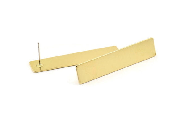Gold Rectangle Earring, 2 Gold Plated Brass Rectangle Stud Earrings (42x9x0.70mm) C001 A1679