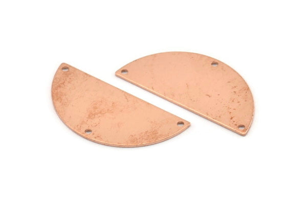 Semi Circle Blank, 6 Raw Copper Half Moon Charms With 3 Holes, Stamping Blanks (38x17x0.80mm) M677