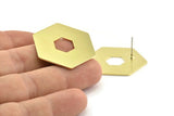 Brass Hexagon Earring, 6 Raw Brass Hexagon Stud Earrings (30x0.80mm) D0514--c018 A1697