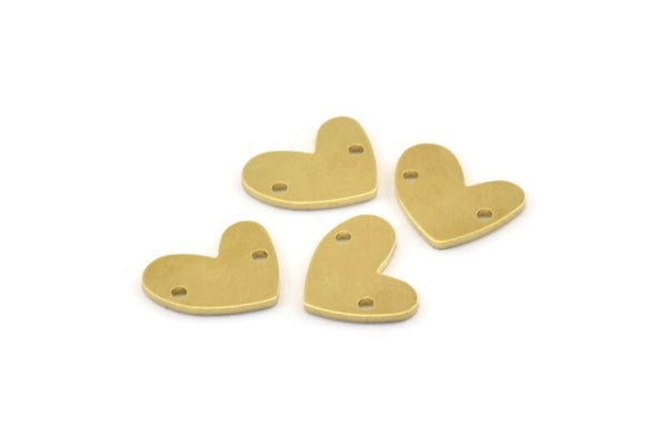 Brass Heart Charm, 12 Raw Brass Heart Charms With 2 Holes (14x11x1mm) M857
