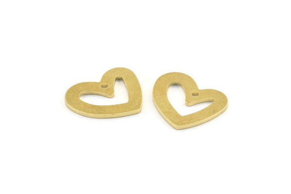 Brass Heart Charm, 12 Raw Brass Heart Charms With 1 Hole (16x14x1mm) M864