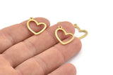 Brass Heart Charm, 12 Raw Brass Heart Charms With 1 Loop (16x14x1mm) M950