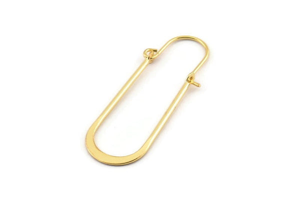 Gold Earring Wires, 4 Gold Plated Brass Earring Studs, Wire Hoops  (40x13mm) D0576 H0937