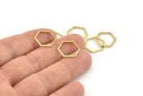 Brass Hexagon Charm, 24 Raw Brass Hexagon Rings, Connectors (14x1mm) A1637