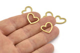 Brass Heart Charm, 24 Raw Brass Heart Connectors, Findings (16x14x1mm) M686