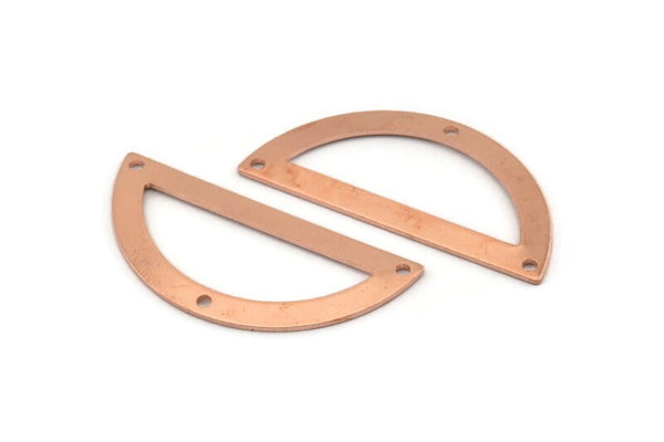 Semi Circle Charm, 12 Raw Copper Half Moon Charms With 3 Holes, Blanks (38x17x0.80mm) M701