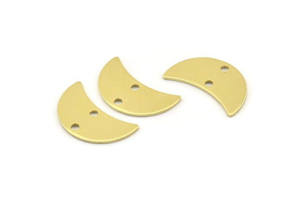 Brass Moon Charm, 12 Raw Brass Moon Charm With 2 Holes, Blanks, Findings (18x8.5x0.70mm) M742