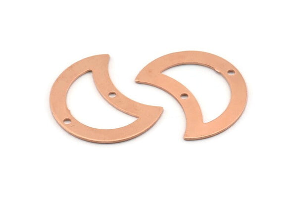 Copper Moon Charm, 10 Raw Copper Moon Charm With 2 Holes, Blanks, Findings (25x15x0.70mm) M765