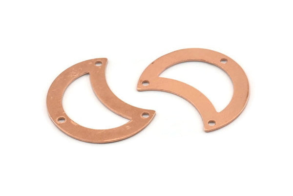 Copper Moon Charm, 10 Raw Copper Moon Charm With 3 Holes, Blanks, Findings (25x15x0.70mm) M766