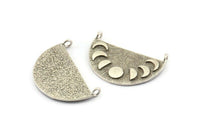 Moon Phases Pendant, 2 Antique Silver Plated Brass Moon Phases Charms With 2 Loops, Findings (28x16x1mm) N1242