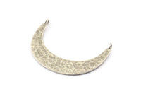 Silver Moon Charm, 2 Hammered Antique Silver Plated Brass Crescent Moon Pendants With 2 Loops (41x9x1mm) U074
