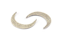 Silver Moon Charm, 2 Hammered Antique Silver Plated Brass Crescent Moon Pendants With 2 Loops (41x9x1mm) U074