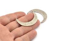 Silver Moon Charm, 2 Hammered Antique Silver Plated Brass Crescent Moon Pendants With 2 Loops (41x9x1mm) U074
