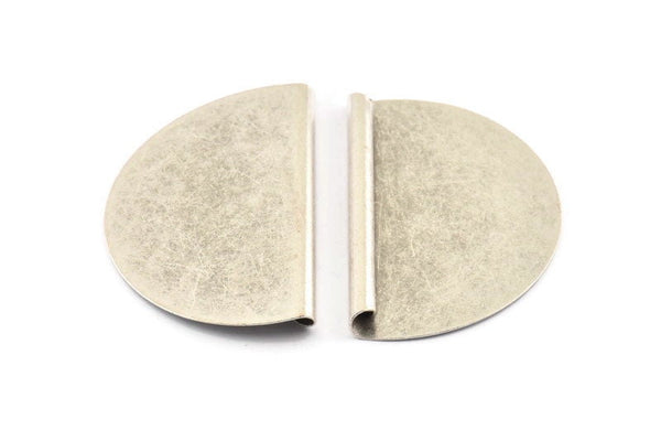 Silver Pendant, 2 Antique Silver Plated Brass Semi Circle Blanks (52x33x0.40mm) B0305 H1362