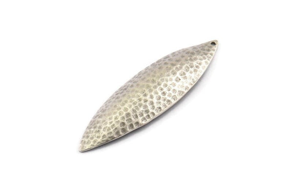 Silver Marquise Charm, 2 Hammered Antique Silver Plated Brass Marquise Charms With 1 Hole (50x14x0.6mm) U067