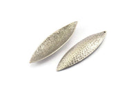 Silver Marquise Charm, 2 Hammered Antique Silver Plated Brass Marquise Charms With 1 Hole (50x14x0.6mm) U067