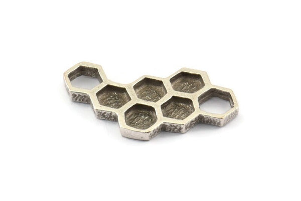 Silver Honeycomb Charm, 2 Antique Silver Plated Brass Honeycomb Pendants, Charms, Findings (33x18x2.4mm) U114