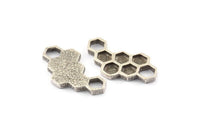 Silver Honeycomb Charm, 2 Antique Silver Plated Brass Honeycomb Pendants, Charms, Findings (33x18x2.4mm) U114