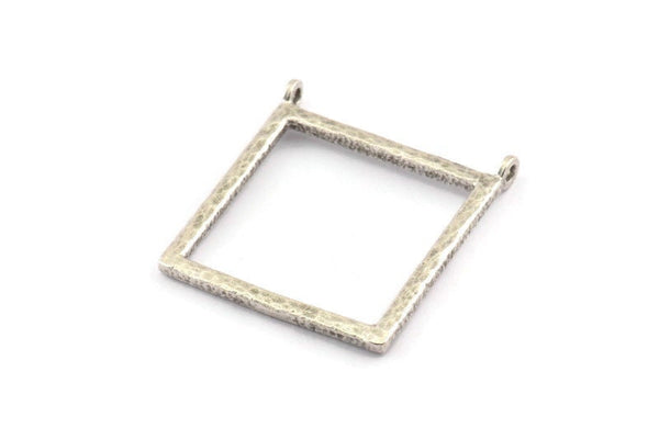 Silver Square Pendant, 2 Antique Silver Plated Brass Square Charms With 2 Loops (32x2.5x2.5mm) U040 H0304