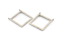 Silver Square Pendant, 2 Antique Silver Plated Brass Square Charms With 2 Loops (32x2.5x2.5mm) U040 H0304