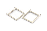 Silver Square Pendant, 2 Antique Silver Plated Brass Square Charms With 2 Loops (32x2.5x2.5mm) U040 H0304