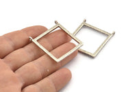 Silver Square Pendant, 2 Antique Silver Plated Brass Square Charms With 2 Loops (32x2.5x2.5mm) U040 H0304