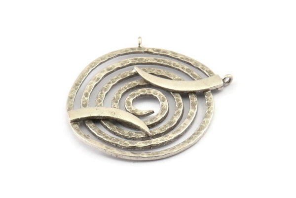 Spiral Japanese Pendant, Antique Silver Plated Brass Spiral Pendants With 2 Loops (40x1mm) U075