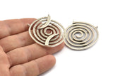 Spiral Japanese Pendant, Antique Silver Plated Brass Spiral Pendants With 2 Loops (40x1mm) U075